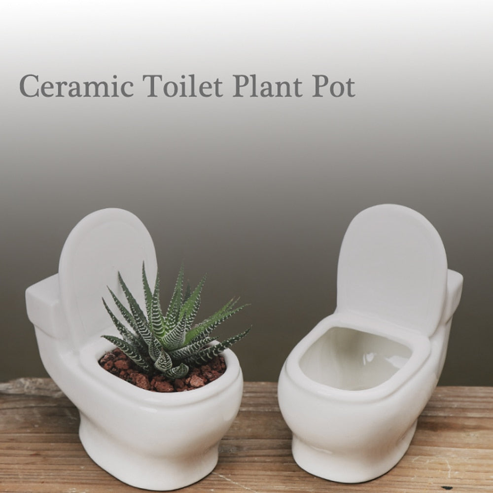 Small White Ceramic Toilet Flowerpot